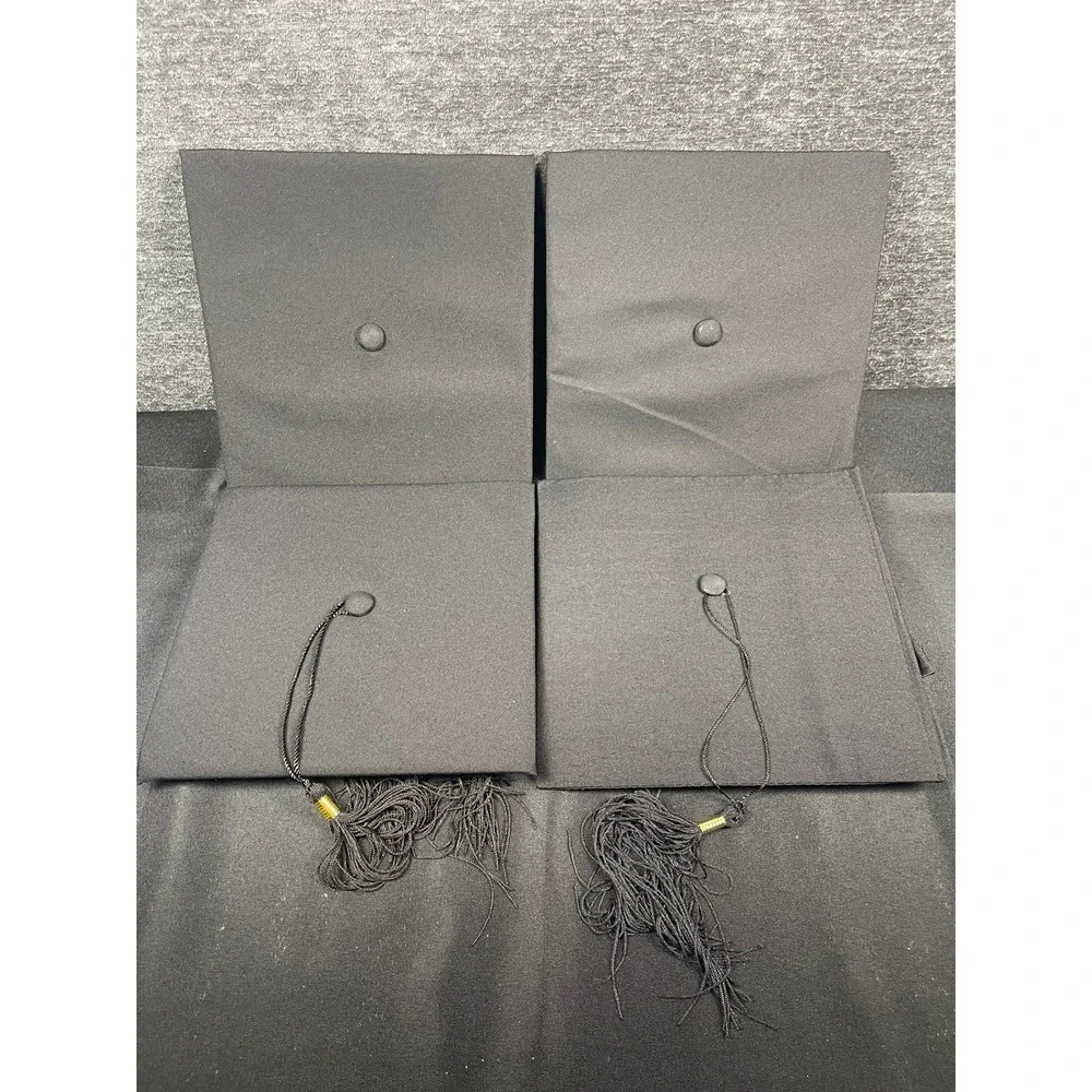 Lot of 4‎ Black Graduation Caps with Tassels Unisex Adult Mortarboard Set